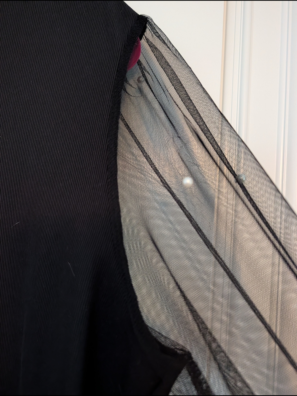 Black Mock Neck Blouse With Sheer Pearl-Sleeve Size XL NWT - Picture 4 of 13